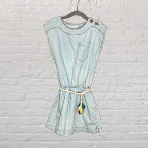 Zara Acid Wash Denim Tassle Dress